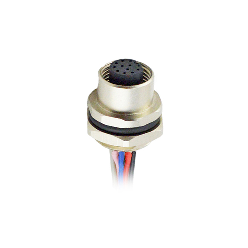 M12 12pins A code female straight rear panel mount connector PG9 thread,unshielded,single wires,brass with nickel plated shell